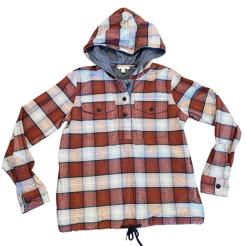 LL Bean Signature Plaid Hooded Anorak Shirt Jacket Women's Size S